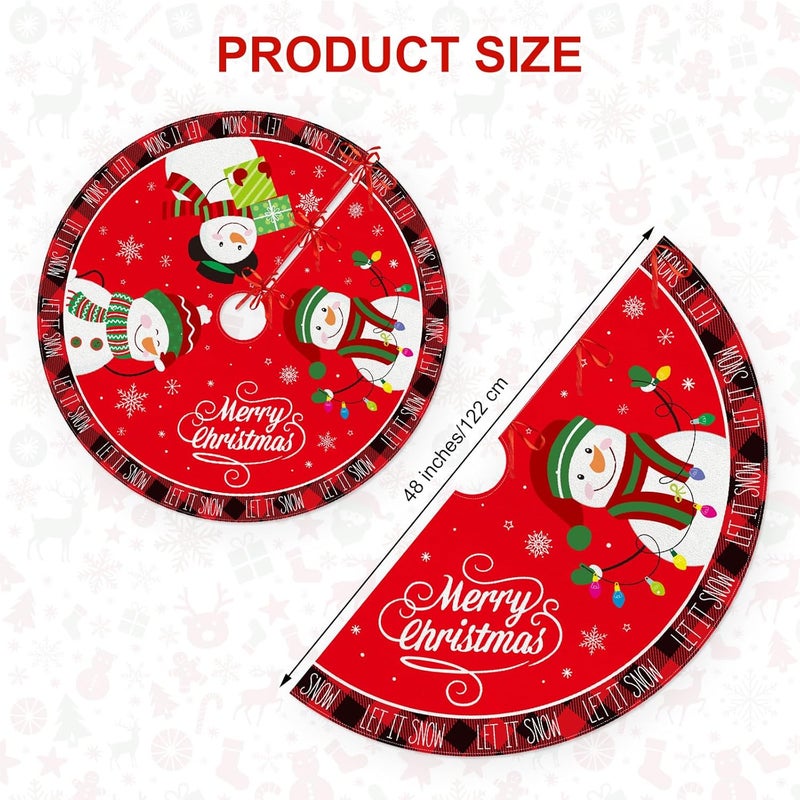PERFQU 48 Inch Merry Christmas Tree Skirt - Large Red Xmas Tree Skirts Mat Decoration, Cute Winter Snowman Round Skirt for Indoor Outdoor Home Christmas Tree Decorations Holiday Party Decor - Image 3